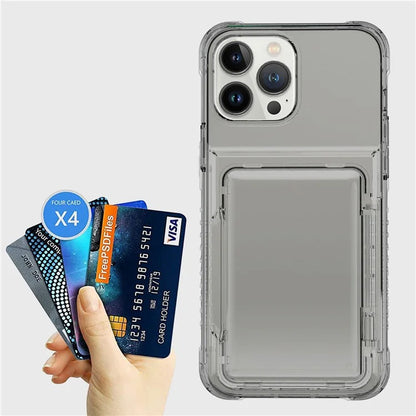 For iPhone 13 Pro Clear Case Card Slots Phone Cover PC Back+TPU Frame