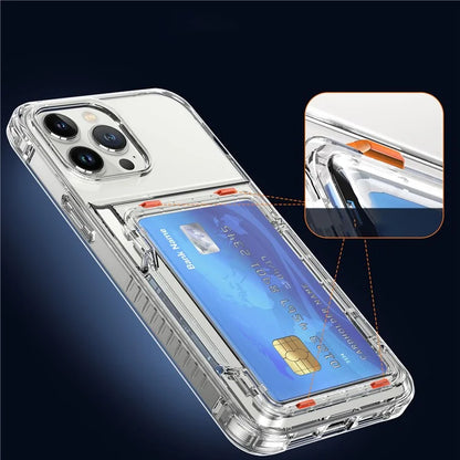 For iPhone 13 Pro Clear Case Card Slots Phone Cover PC Back+TPU Frame