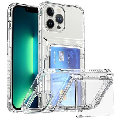 For iPhone 13 Pro Clear Case Card Slots Phone Cover PC Back+TPU Frame