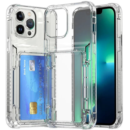 For iPhone 13 Pro Clear Case Card Slots Phone Cover PC Back+TPU Frame