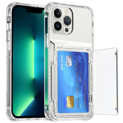 For iPhone 13 Pro Clear Case Card Slots Phone Cover PC Back+TPU Frame