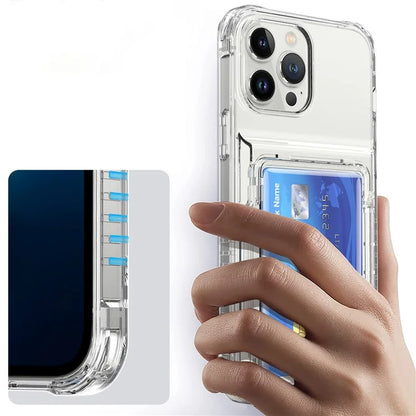 For iPhone 13 Pro Clear Case Card Slots Phone Cover PC Back+TPU Frame