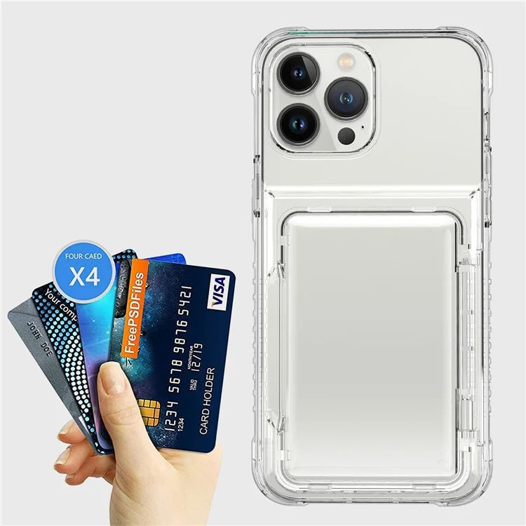 For iPhone 13 Pro Clear Case Card Slots Phone Cover PC Back+TPU Frame
