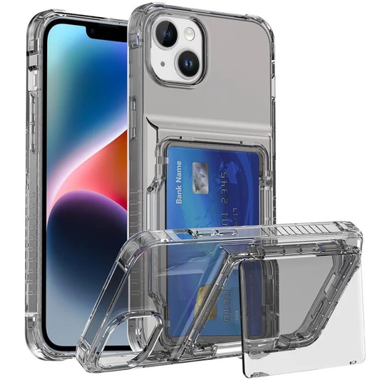 For iPhone 13 PC+TPU Phone Case Card Slot Kickstand Back Cover