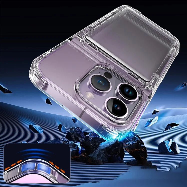 For iPhone 14 Pro Max Clear Case PC+TPU Kickstand Cover Card Slot