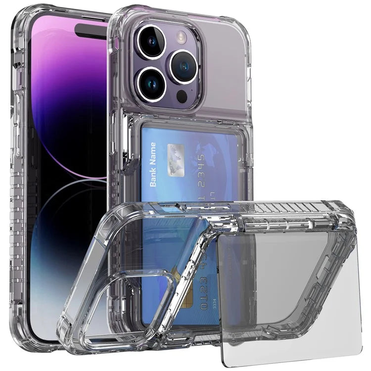 For iPhone 14 Pro Clear Phone Case TPU Frame PC Back Cover Card Slot Black