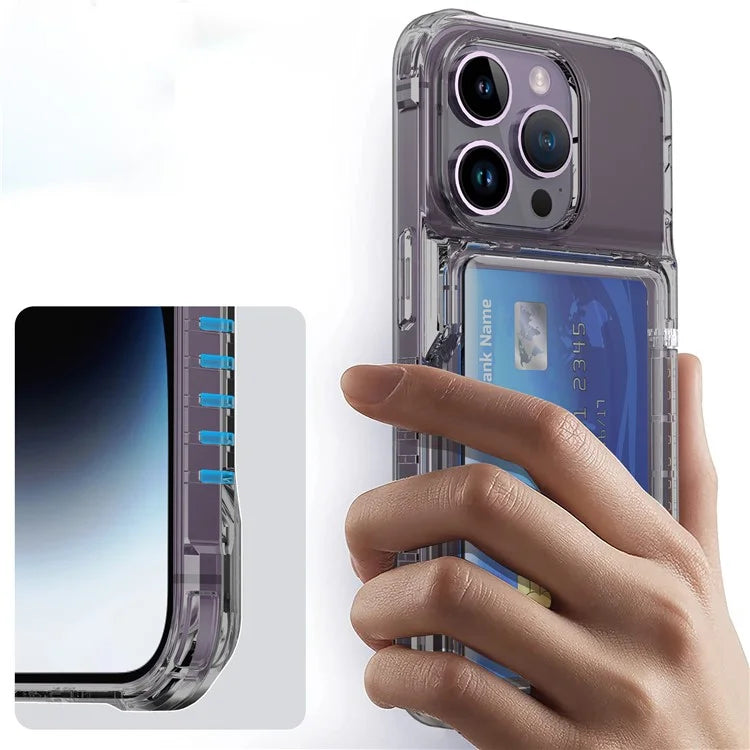 For iPhone 14 Pro Clear Phone Case TPU Frame PC Back Cover Card Slot Black