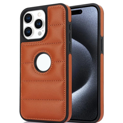 For iPhone 15 Pro Phone Case Down Jacket Back Cover with Logo View Hole