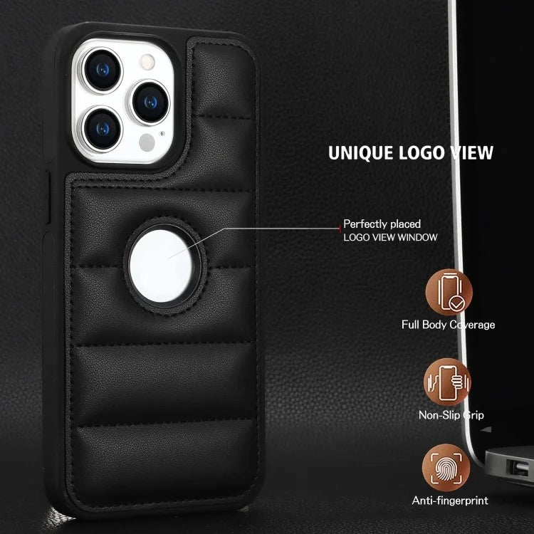 For iPhone 15 Pro Phone Case Down Jacket Back Cover with Logo View Hole