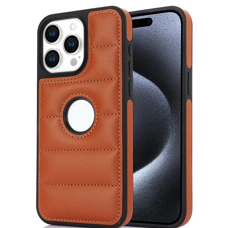 For iPhone 14 Pro Max Case Hollow Logo Phone Cover Down Jacket Design