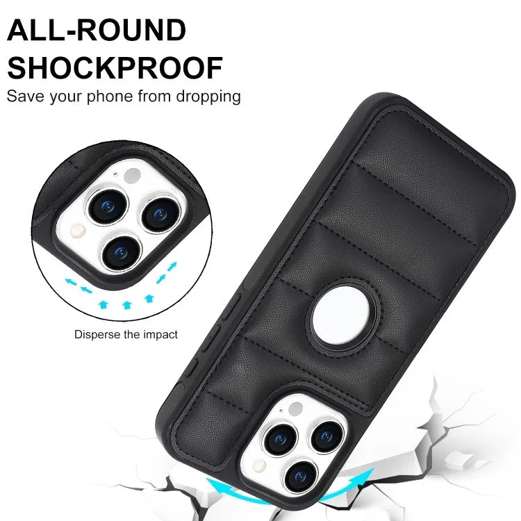 For iPhone 14 Pro Max Case Hollow Logo Phone Cover Down Jacket Design