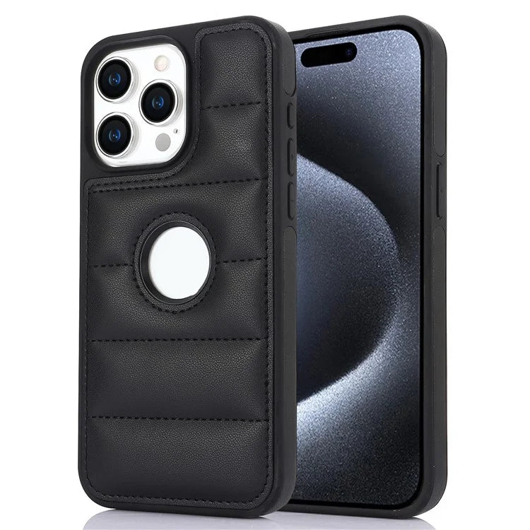 For iPhone 14 Pro Max Case Hollow Logo Phone Cover Down Jacket Design
