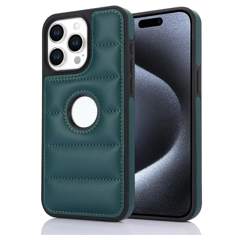 For iPhone 14 Pro Max Case Hollow Logo Phone Cover Down Jacket Design