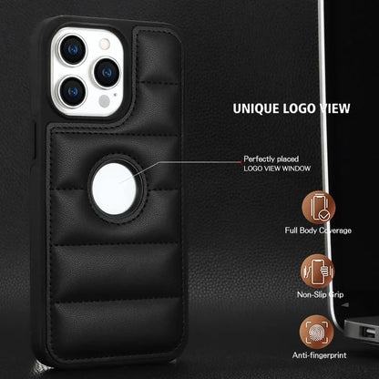For iPhone 14 Pro Max Case Hollow Logo Phone Cover Down Jacket Design