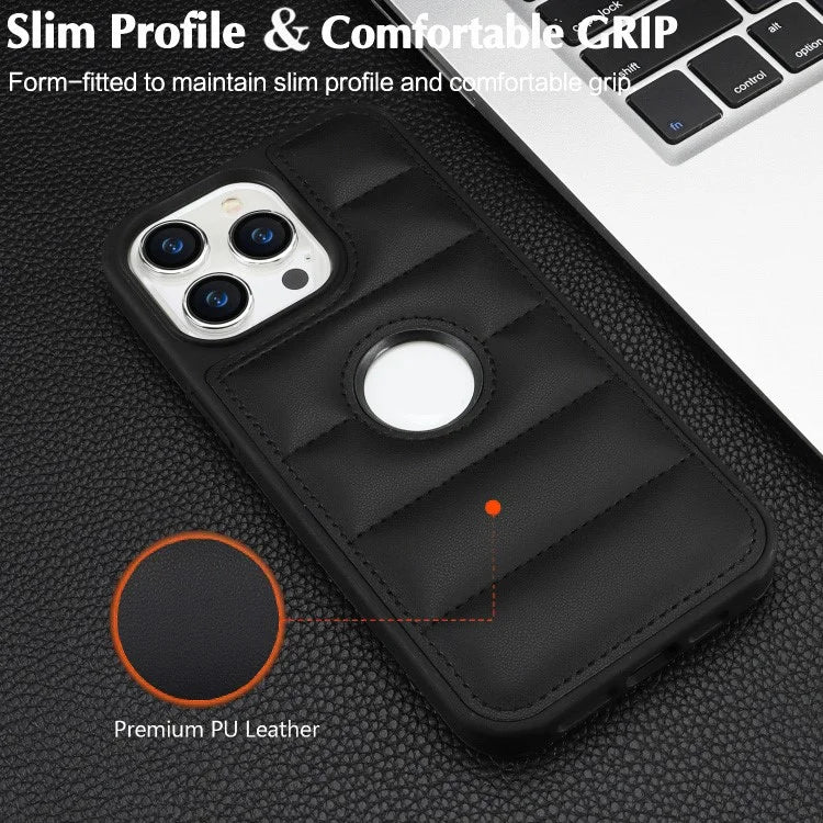 For iPhone 14 Pro Max Case Hollow Logo Phone Cover Down Jacket Design