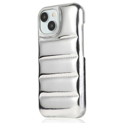 For iPhone 14 Phone Case PU Leather Coated PC Cover Laser Effect Down Jacket Design
