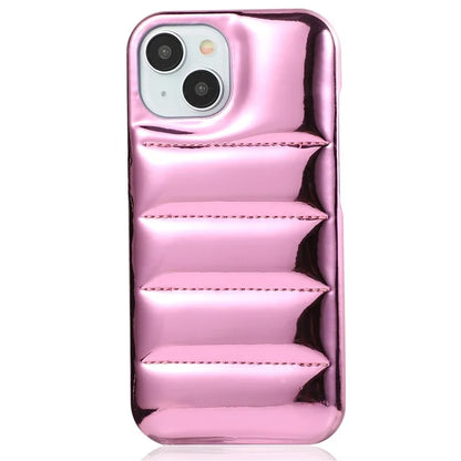 Down Jacket Case for iPhone 15 Laser Effect PU Leather Coated PC Phone Cover