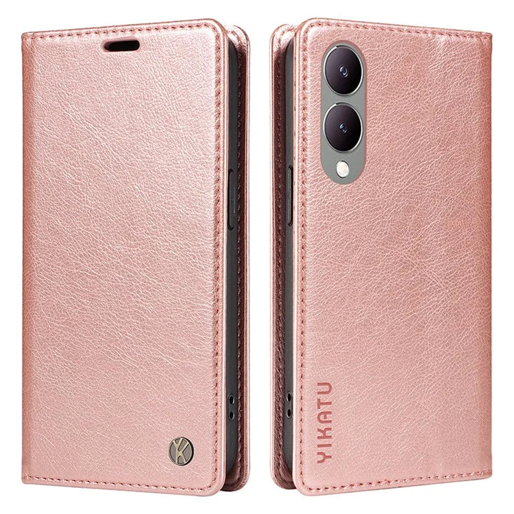 YIKATU YK-006 For vivo Y17s 4G Cell Phone Case PU Leather+TPU Litchi Texture Anti-drop Wallet Cover