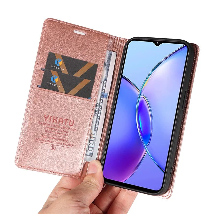 YIKATU YK-006 For vivo Y17s 4G Cell Phone Case PU Leather+TPU Litchi Texture Anti-drop Wallet Cover