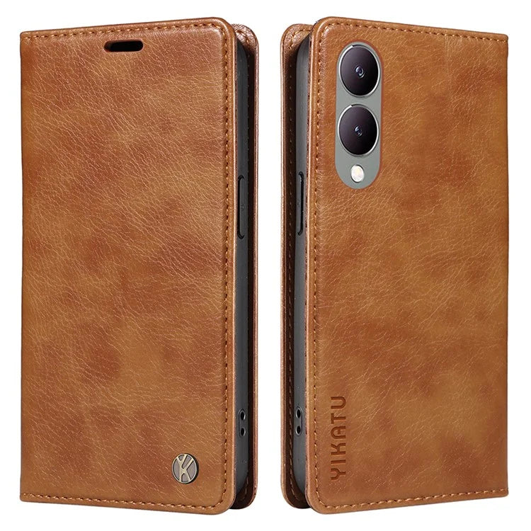 YIKATU YK-006 For vivo Y17s 4G Cell Phone Case PU Leather+TPU Litchi Texture Anti-drop Wallet Cover