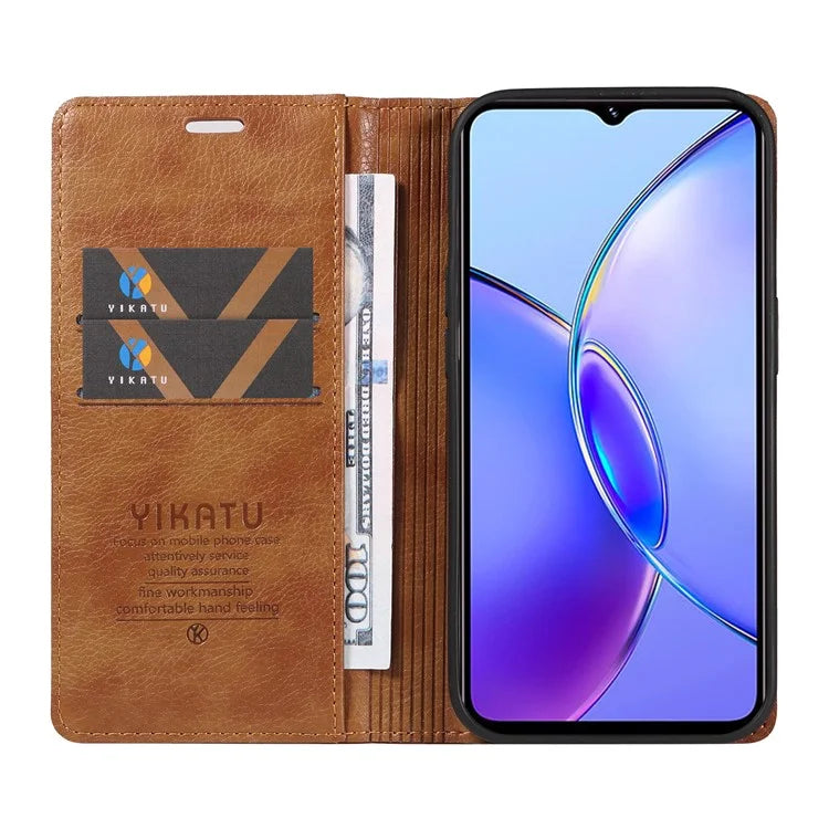 YIKATU YK-006 For vivo Y17s 4G Cell Phone Case PU Leather+TPU Litchi Texture Anti-drop Wallet Cover