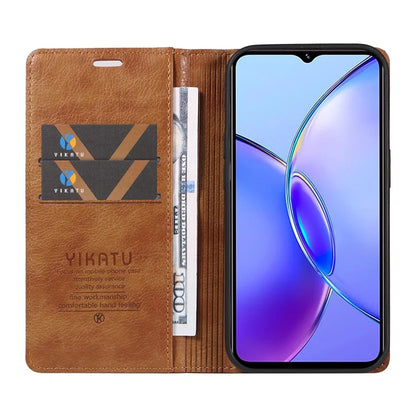 YIKATU YK-006 For vivo Y17s 4G Cell Phone Case PU Leather+TPU Litchi Texture Anti-drop Wallet Cover
