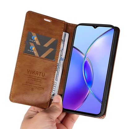 YIKATU YK-006 For vivo Y17s 4G Cell Phone Case PU Leather+TPU Litchi Texture Anti-drop Wallet Cover