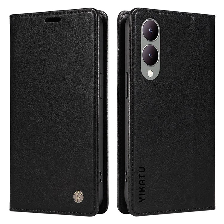YIKATU YK-006 For vivo Y17s 4G Cell Phone Case PU Leather+TPU Litchi Texture Anti-drop Wallet Cover