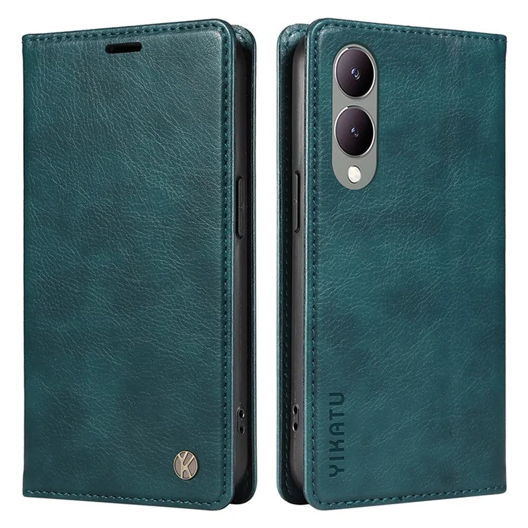 YIKATU YK-006 For vivo Y17s 4G Cell Phone Case PU Leather+TPU Litchi Texture Anti-drop Wallet Cover