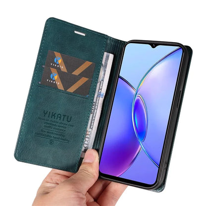 YIKATU YK-006 For vivo Y17s 4G Cell Phone Case PU Leather+TPU Litchi Texture Anti-drop Wallet Cover