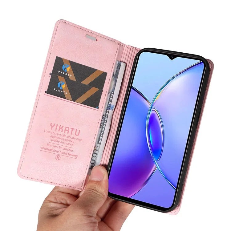 YIKATU YK-006 For vivo Y17s 4G Cell Phone Case PU Leather+TPU Litchi Texture Anti-drop Wallet Cover