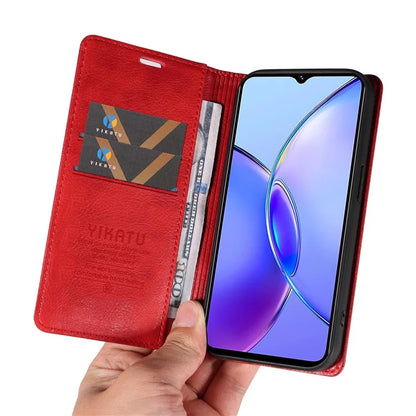 YIKATU YK-006 For vivo Y17s 4G Cell Phone Case PU Leather+TPU Litchi Texture Anti-drop Wallet Cover