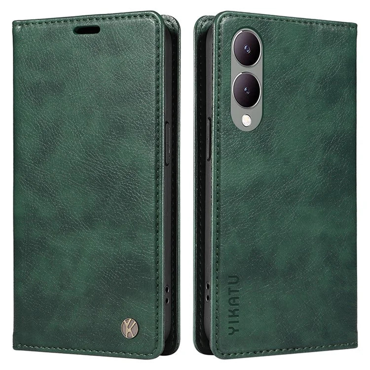 YIKATU YK-006 For vivo Y17s 4G Cell Phone Case PU Leather+TPU Litchi Texture Anti-drop Wallet Cover