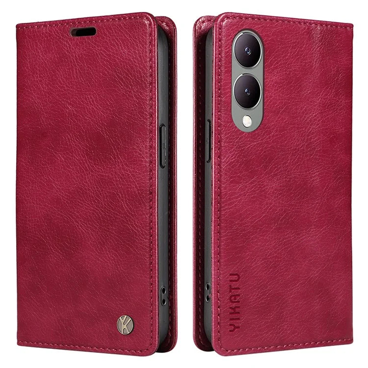 YIKATU YK-006 For vivo Y17s 4G Cell Phone Case PU Leather+TPU Litchi Texture Anti-drop Wallet Cover
