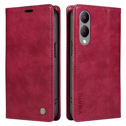 YIKATU YK-006 For vivo Y17s 4G Cell Phone Case PU Leather+TPU Litchi Texture Anti-drop Wallet Cover