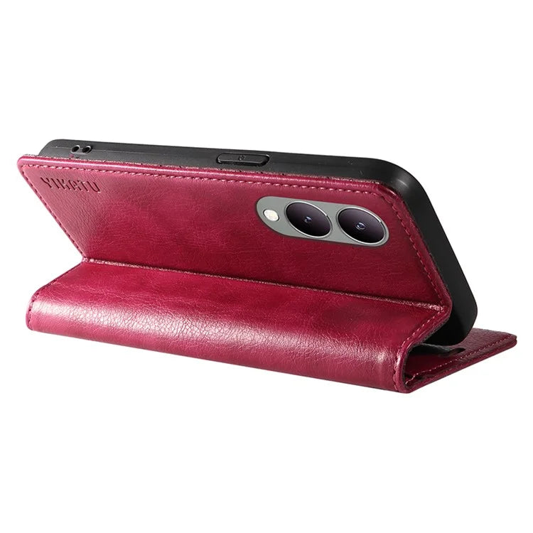 YIKATU YK-006 For vivo Y17s 4G Cell Phone Case PU Leather+TPU Litchi Texture Anti-drop Wallet Cover