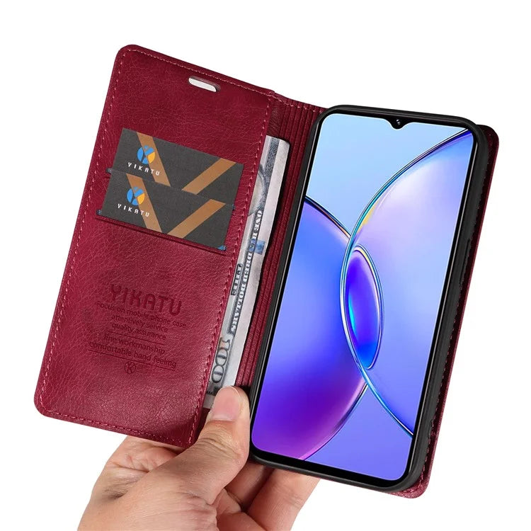 YIKATU YK-006 For vivo Y17s 4G Cell Phone Case PU Leather+TPU Litchi Texture Anti-drop Wallet Cover