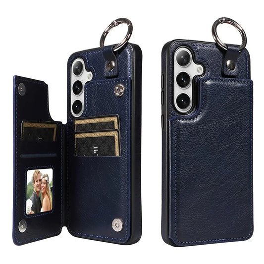 003 For Samsung Galaxy S24 Case Litchi Texture PU Leather Phone Cover with Ring Buckle