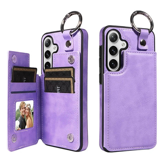 003 For Samsung Galaxy S24+ Magnetic Case Leather Litchi Texture Phone Shell with Hanging Ring