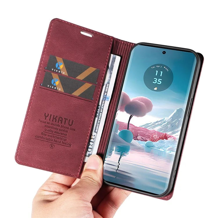 YIKATU YK-004 For Motorola Edge 40 Neo 5G Magnetic Case Skin-touch Leather Stand Wallet Phone Cover