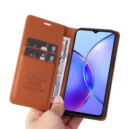 YIKATU YK-001 For vivo Y17s 4G Magnetic Case Leather Wallet Card Slots Phone Cover