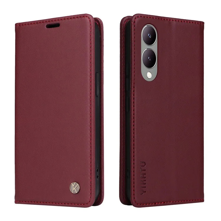 YIKATU YK-001 For vivo Y17s 4G Magnetic Case Leather Wallet Card Slots Phone Cover