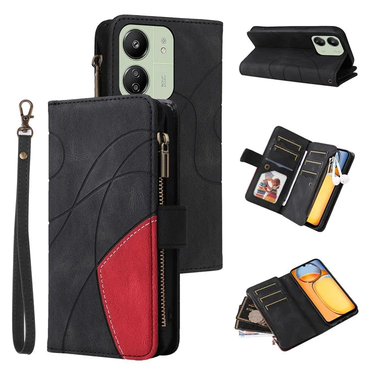 KT Multi-function Series-5 For Xiaomi Redmi 13C 4G / Poco C65 4G Case Dual Color Splicing Leather Cover
