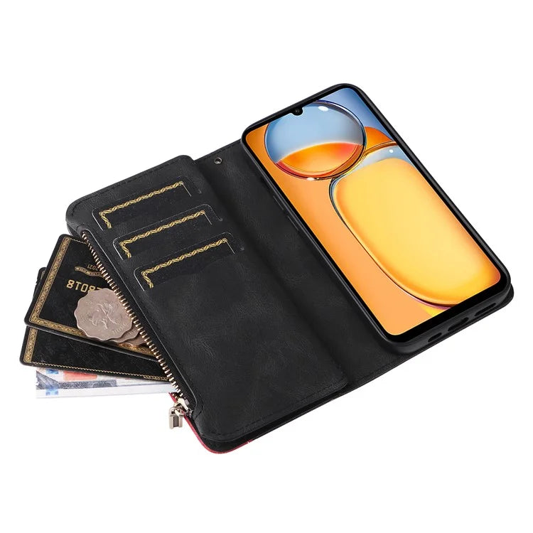 KT Multi-function Series-5 For Xiaomi Redmi 13C 4G / Poco C65 4G Case Dual Color Splicing Leather Cover