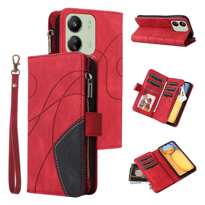 KT Multi-function Series-5 For Xiaomi Redmi 13C 4G / Poco C65 4G Case Dual Color Splicing Leather Cover