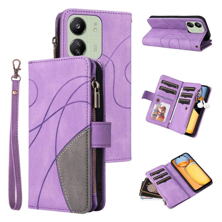 KT Multi-function Series-5 For Xiaomi Redmi 13C 4G / Poco C65 4G Case Dual Color Splicing Leather Cover