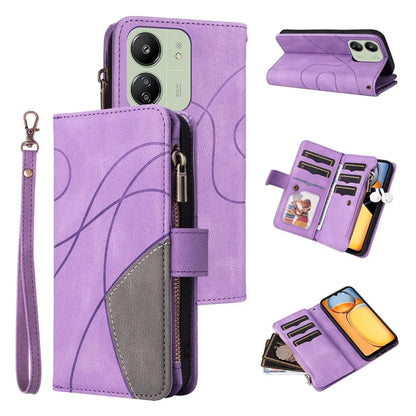 KT Multi-function Series-5 For Xiaomi Redmi 13C 4G / Poco C65 4G Case Dual Color Splicing Leather Cover