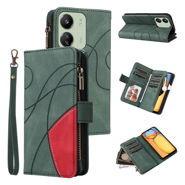 KT Multi-function Series-5 For Xiaomi Redmi 13C 4G / Poco C65 4G Case Dual Color Splicing Leather Cover