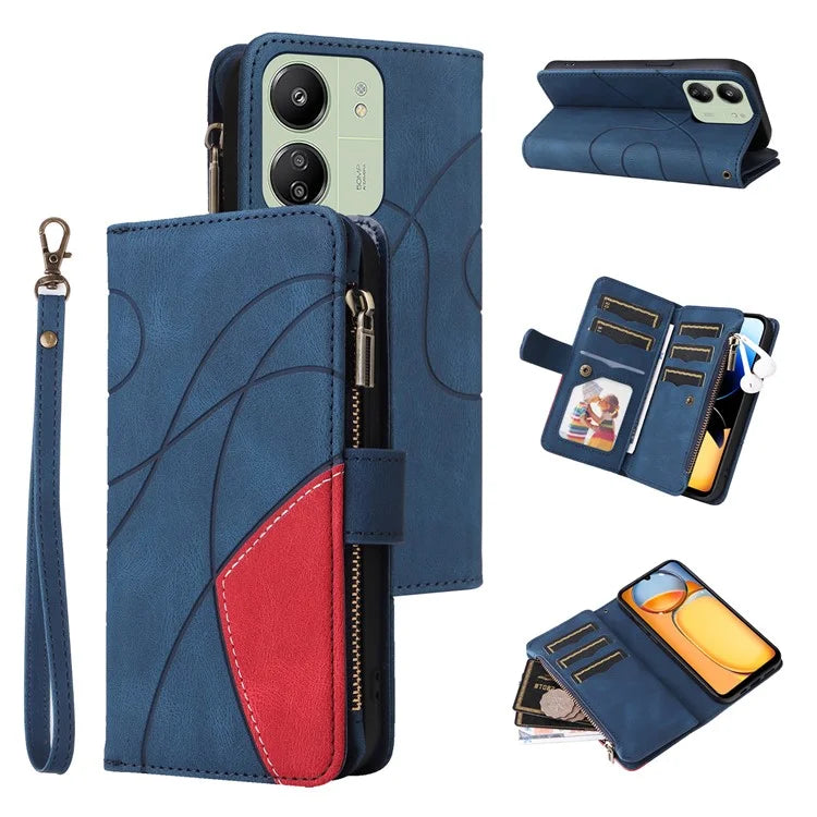 KT Multi-function Series-5 For Xiaomi Redmi 13C 4G / Poco C65 4G Case Dual Color Splicing Leather Cover