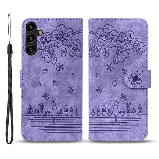Cell Phone Case for Samsung Galaxy A35 5G Shell Imprinted Flower Cat Wallet Cover